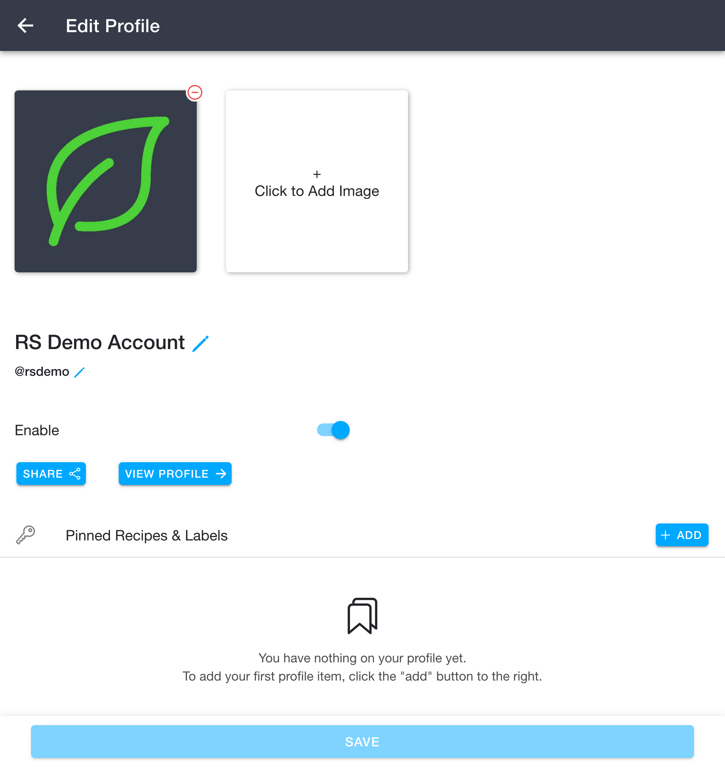 Edit profile page