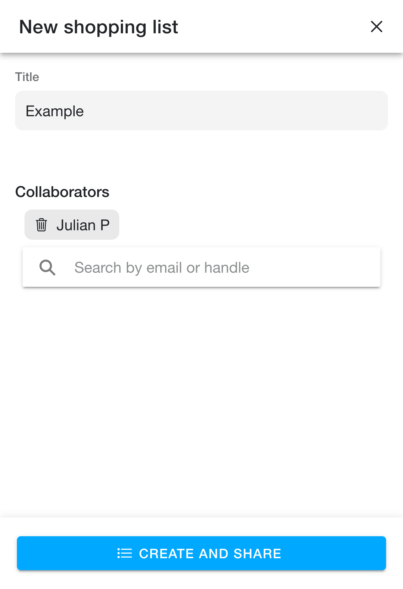 New shopping list dialog