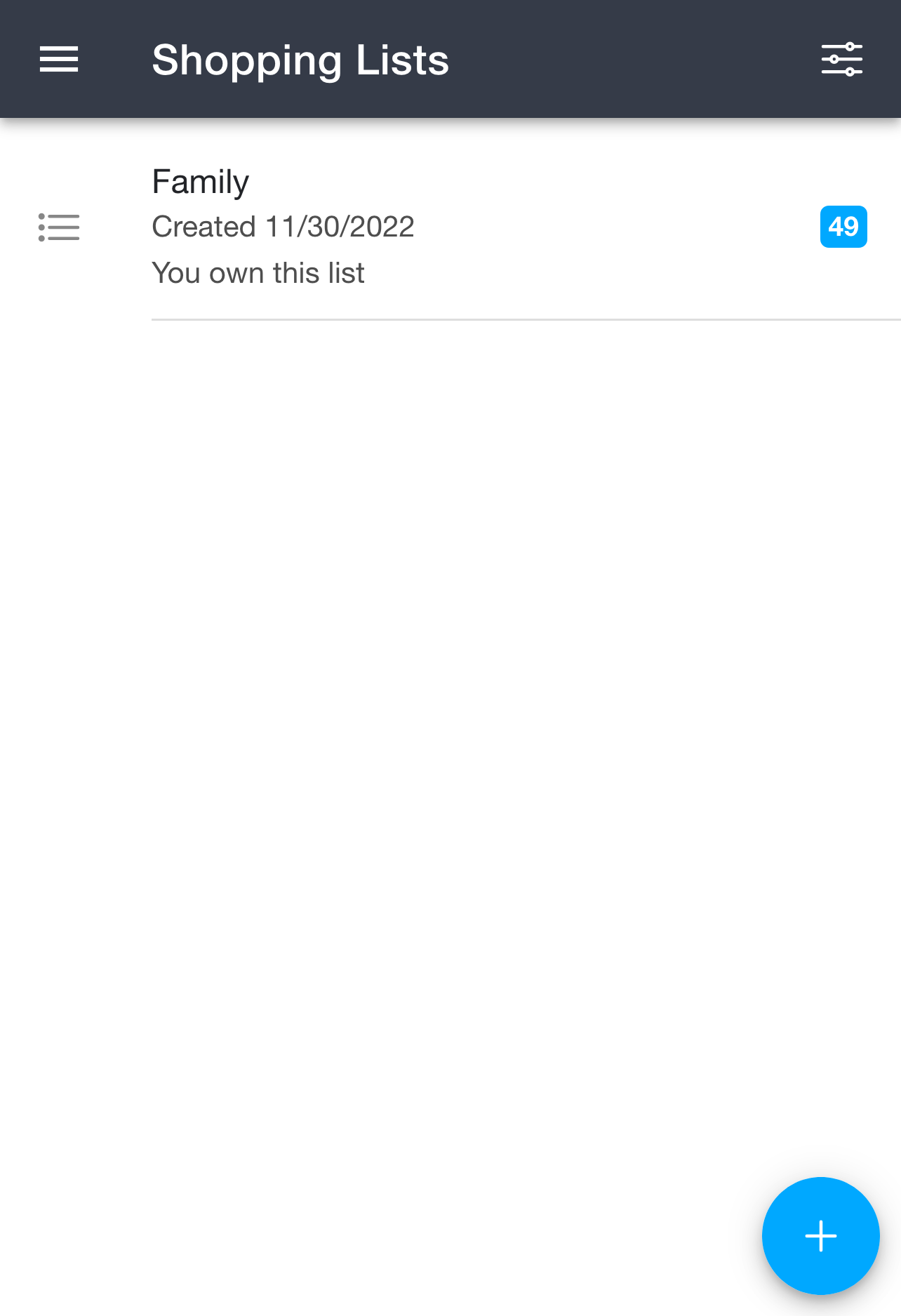 Shopping Lists page listing your lists